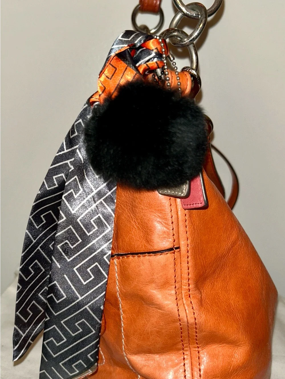 Coach Poppy Tangerine Waxed Leather Distressed Swing Messenger Hobo Purse - Picture 4 of 12